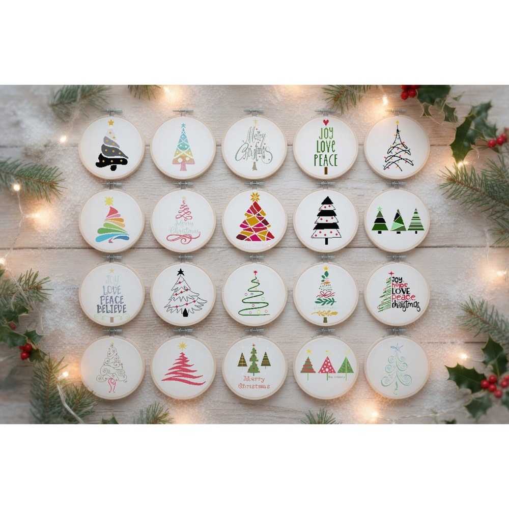 20 PATTERN BUNDLE - Christmas Tree Holiday Counted Cross Stitch Patterns